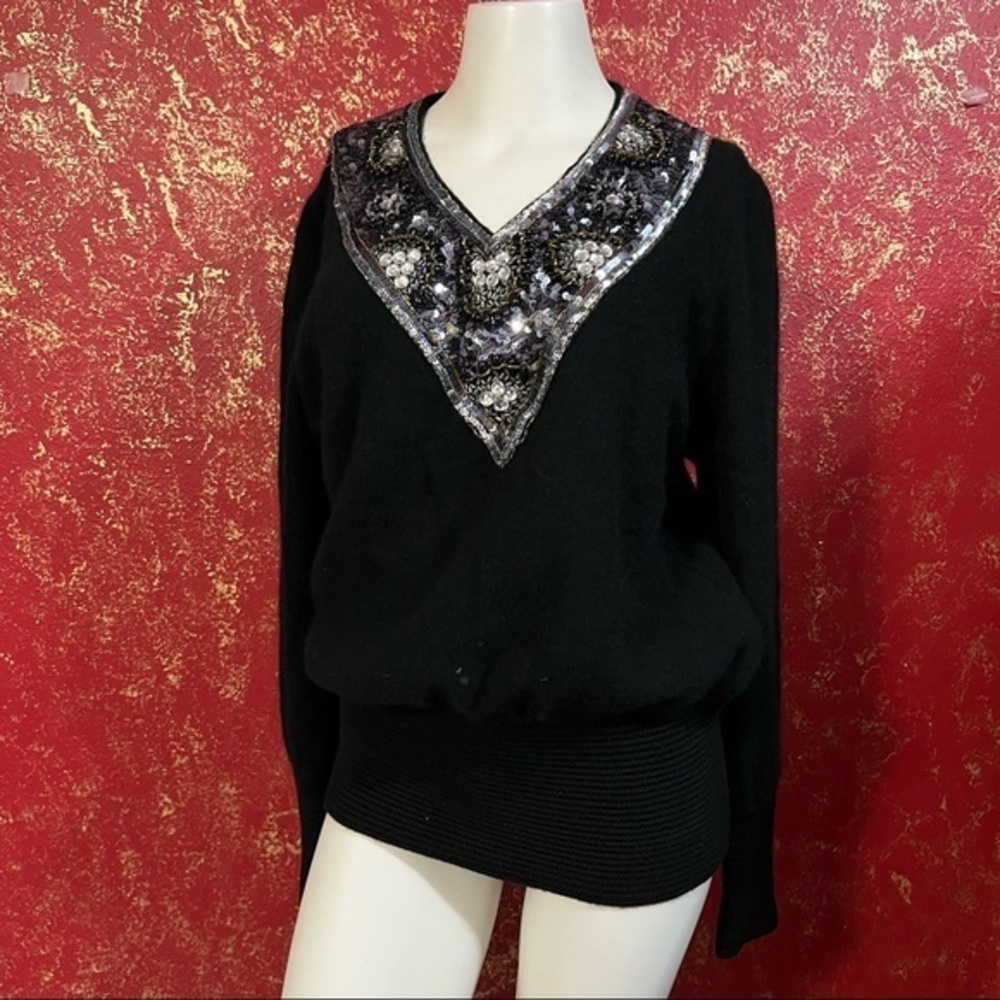 SPREE INTERNATIONAL Vintage Lambswool Rabbit Hair Rhine Stone Sequin Sweater Top